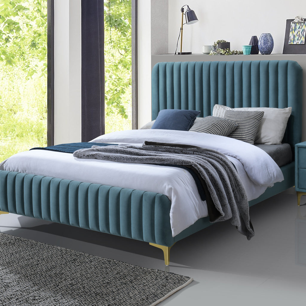 Angela King Size Platform Bed  - Sea Blue Velvet | MidinMod | Houston TX | Best Furniture stores in Houston