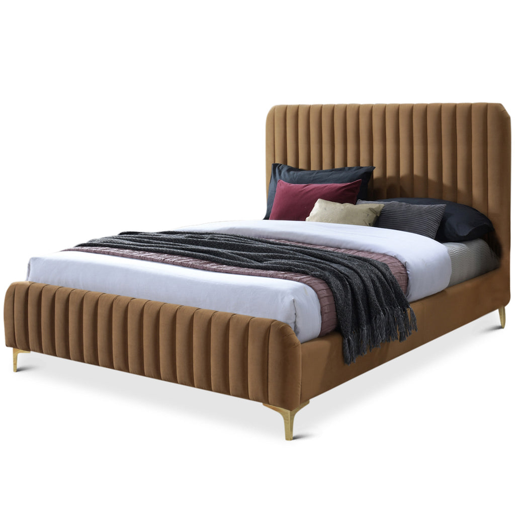 Angela King Size Platform Bed - Cognac Velvet | MidinMod | Houston TX | Best Furniture stores in Houston