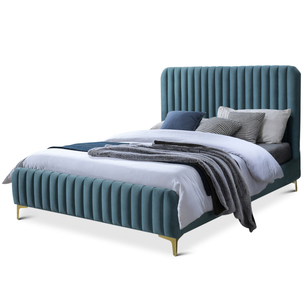 Angela King Size Platform Bed  - Sea Blue Velvet | MidinMod | Houston TX | Best Furniture stores in Houston