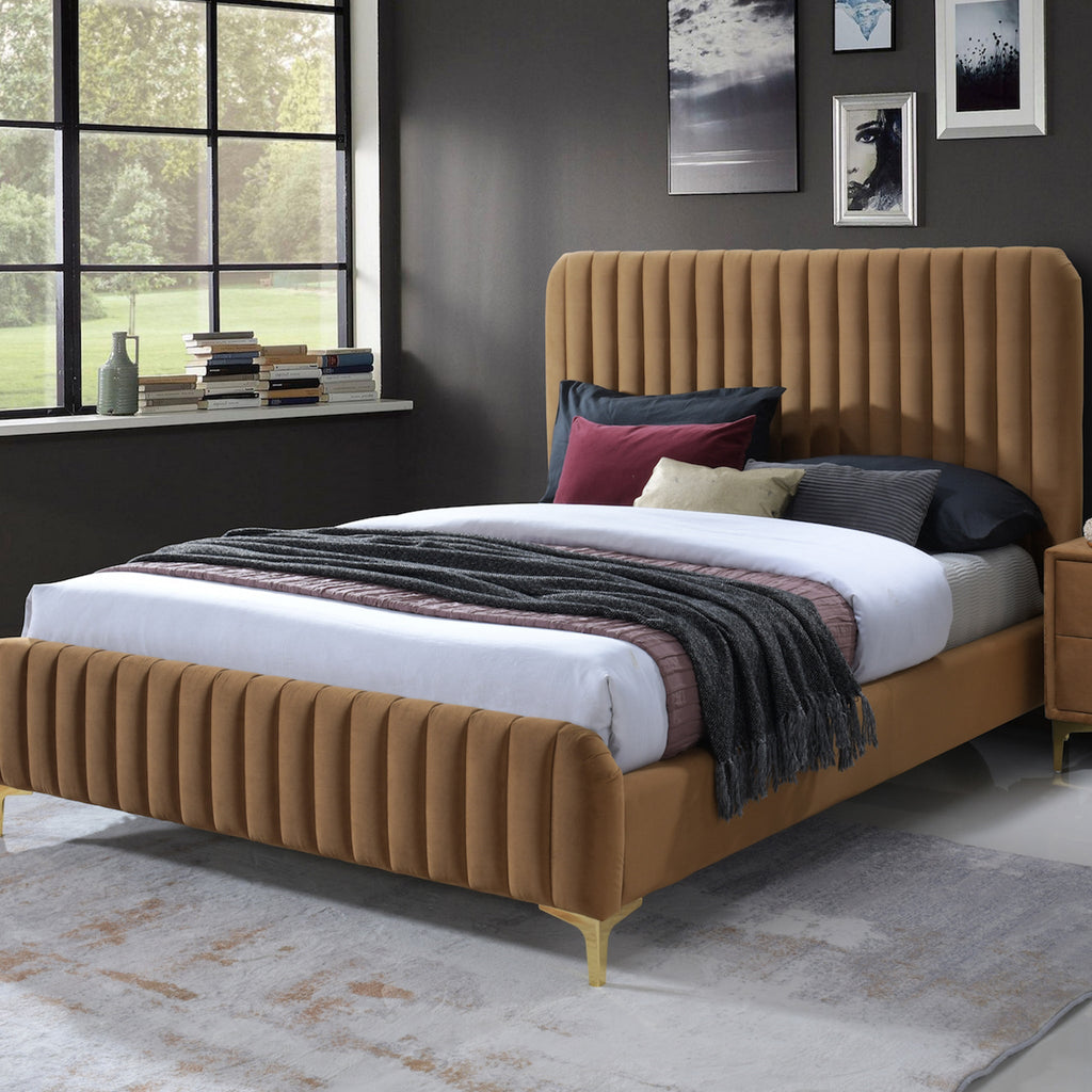 Angela King Size Platform Bed - Cognac Velvet | MidinMod | Houston TX | Best Furniture stores in Houston