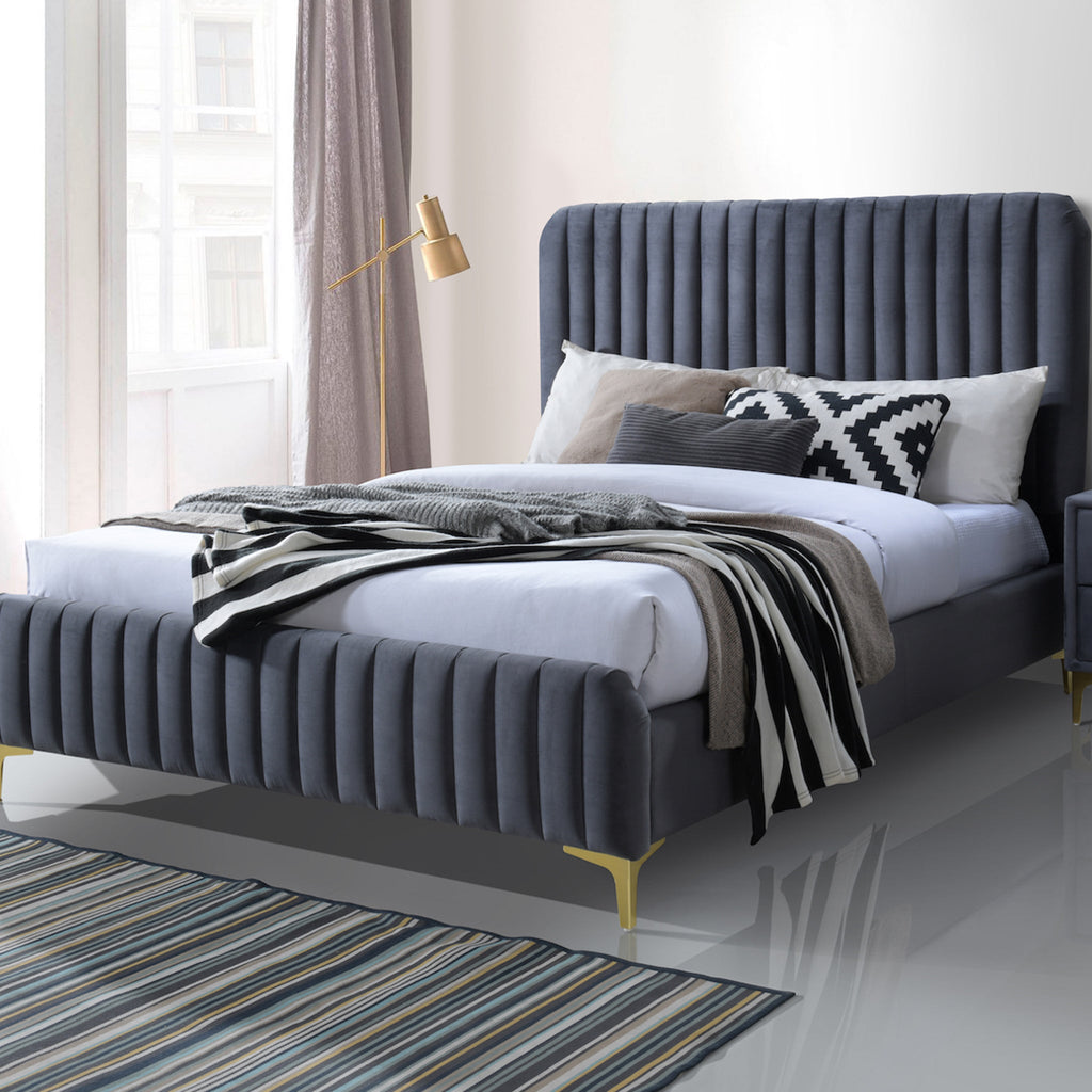 Angela King Size Platform Bed - Grey Velvet | MidinMod | Houston TX | Best Furniture stores in Houston