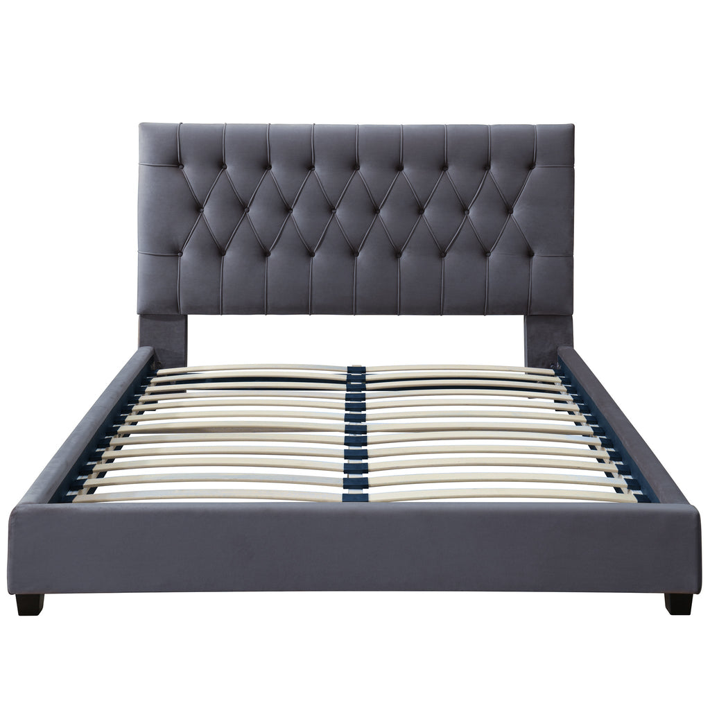 Eldridge Platform Bed (King - Gray Velvet) | Mid in Mod | Houston TX | Best Furniture stores in Houston