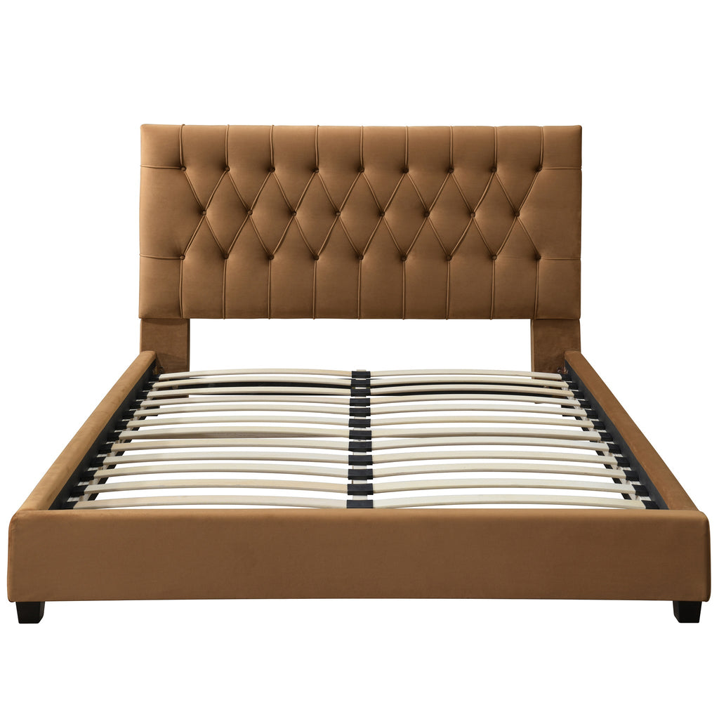 Eldridge Platform Bed (King - Cognac Velvet) | Mid in Mod | Houston TX | Best Furniture stores in Houston