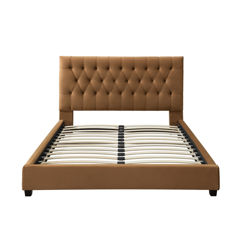 Eldridge Platform Bed (Queen - Cognac Velvet) | Mid in Mod | Houston TX | Best Furniture stores in Houston