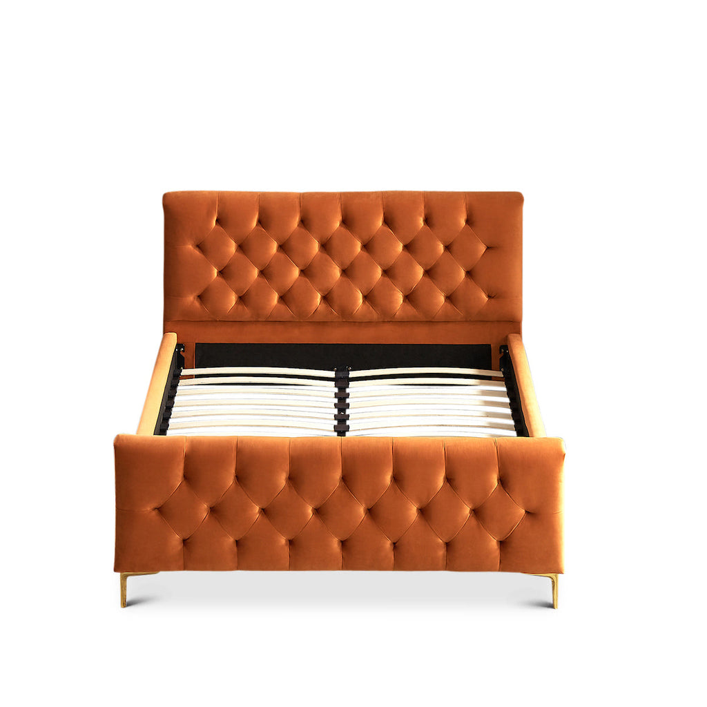 Beverly Platform Bed (Queen - Orange Velvet) | Mid in Mod | Houston TX | Best Furniture stores in Houston