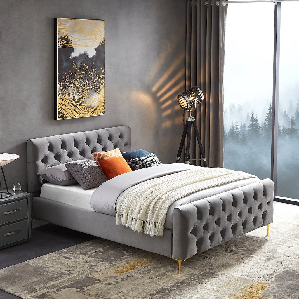 Beverly Platform Bed (Queen - Dark Grey Velvet) | Mid in Mod | Houston TX | Best Furniture stores in Houston