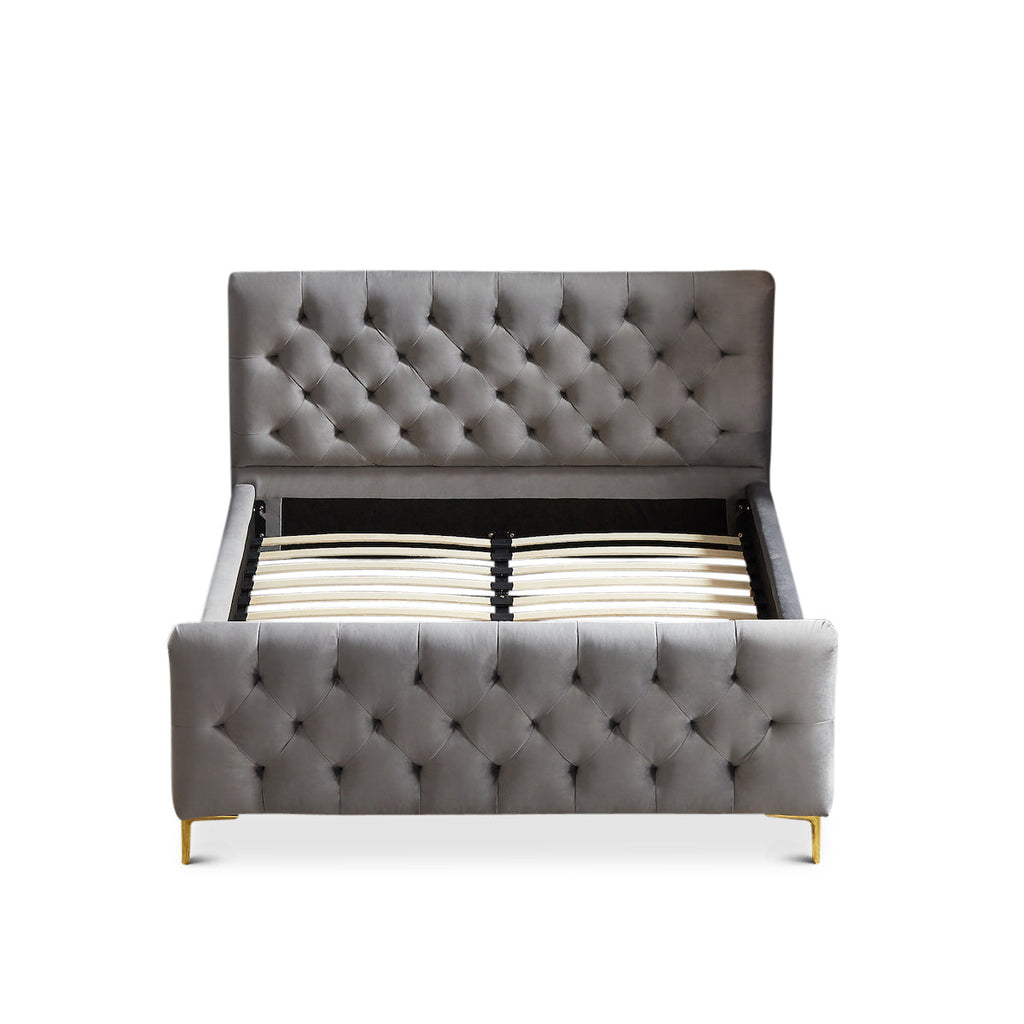 Beverly Platform Bed (Queen - Dark Grey Velvet) | Mid in Mod | Houston TX | Best Furniture stores in Houston