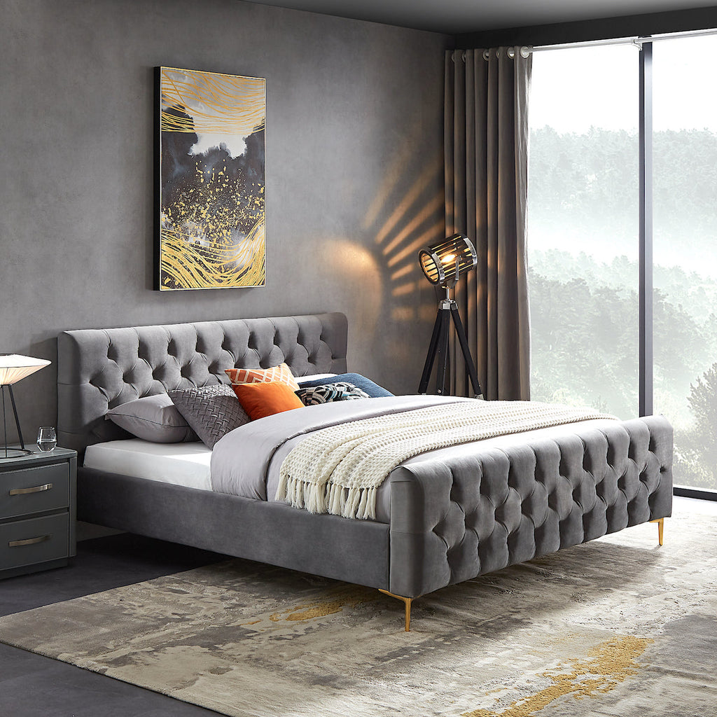 Beverly Platform Bed (King - Dark Grey Velvet) | Mid in Mod | Houston TX | Best Furniture stores in Houston