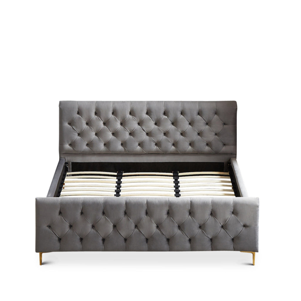 Beverly Platform Bed (King - Dark Grey Velvet) | Mid in Mod | Houston TX | Best Furniture stores in Houston