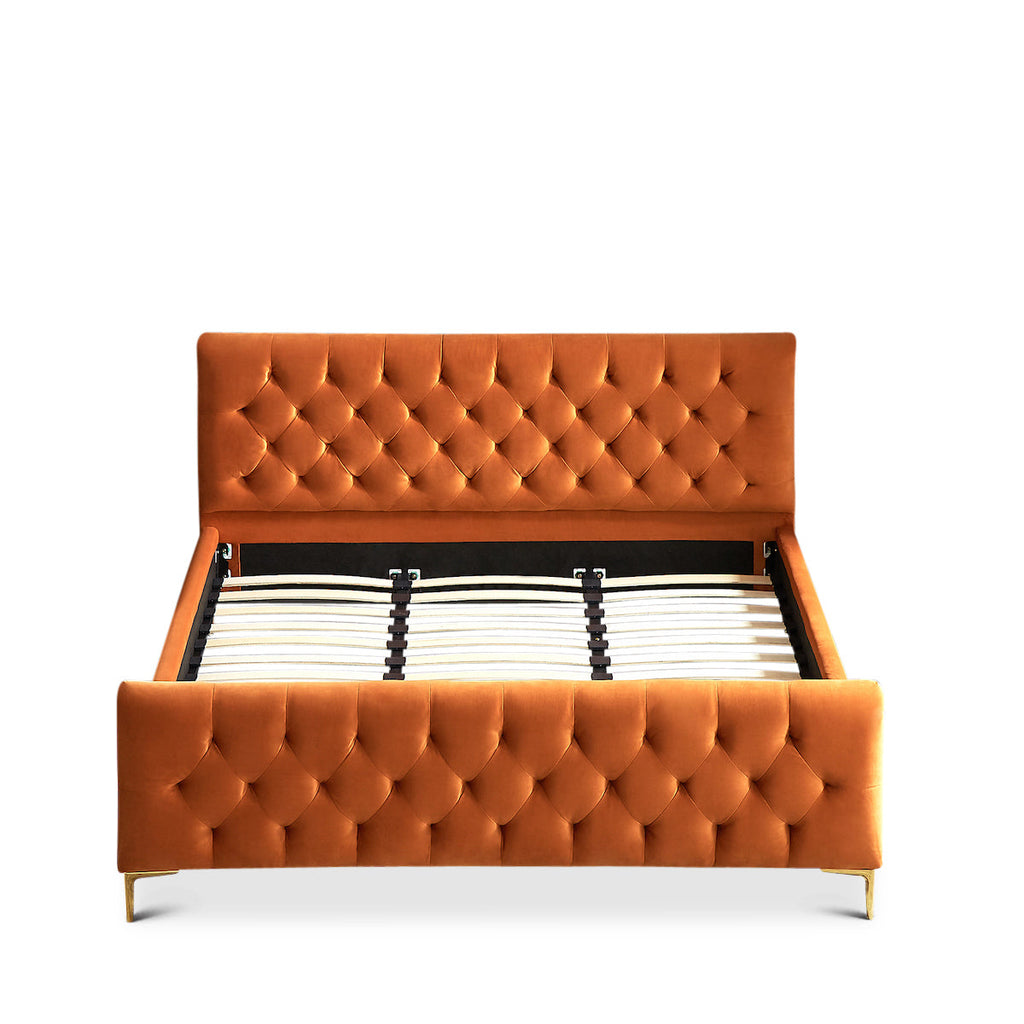 Beverly Platform Bed (King - Orange Velvet) | Mid in Mod | Houston TX | Best Furniture stores in Houston