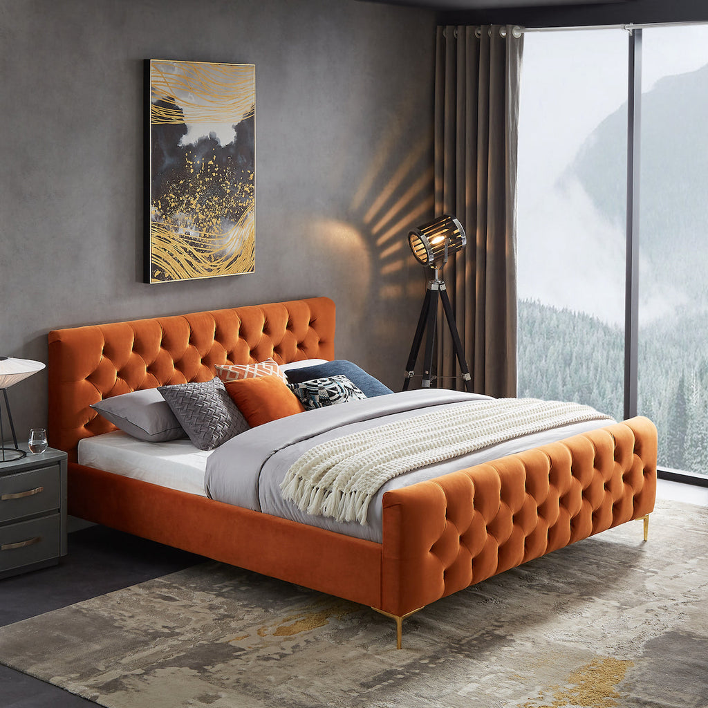 Beverly Platform Bed (King - Orange Velvet) | Mid in Mod | Houston TX | Best Furniture stores in Houston