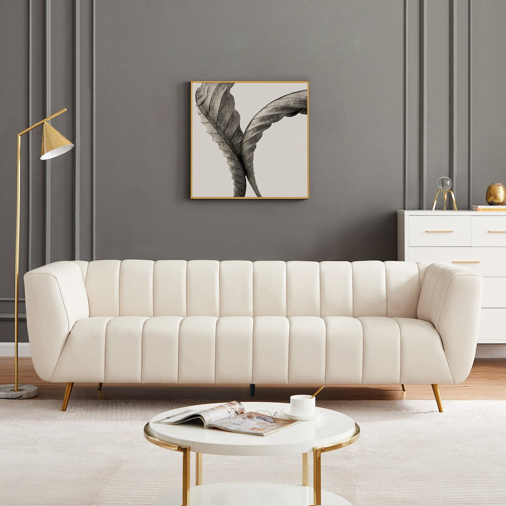 Clodine Sofa - Beige Leather | Mid in Mod | Houston TX | Best Furniture stores in Houston