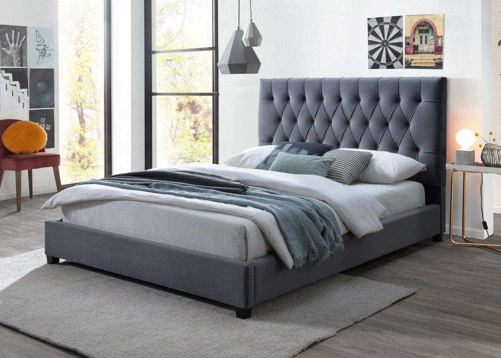 Eldridge Platform Bed (King - Gray Velvet) | Mid in Mod | Houston TX | Best Furniture stores in Houston