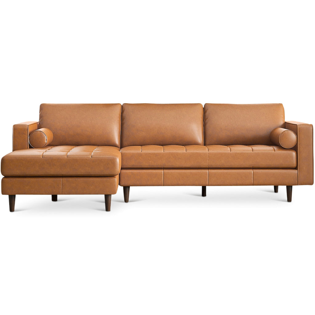 Daphne Leather L Shape Corner Couch - Tan Left Chaise | MidinMod | TX | Best Furniture stores in Houston