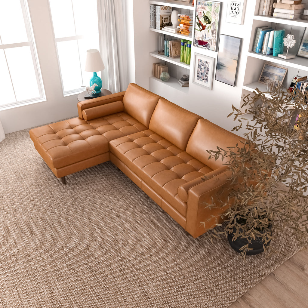 Daphne Leather L Shape Corner Couch - Tan Left Chaise | MidinMod | TX | Best Furniture stores in Houston