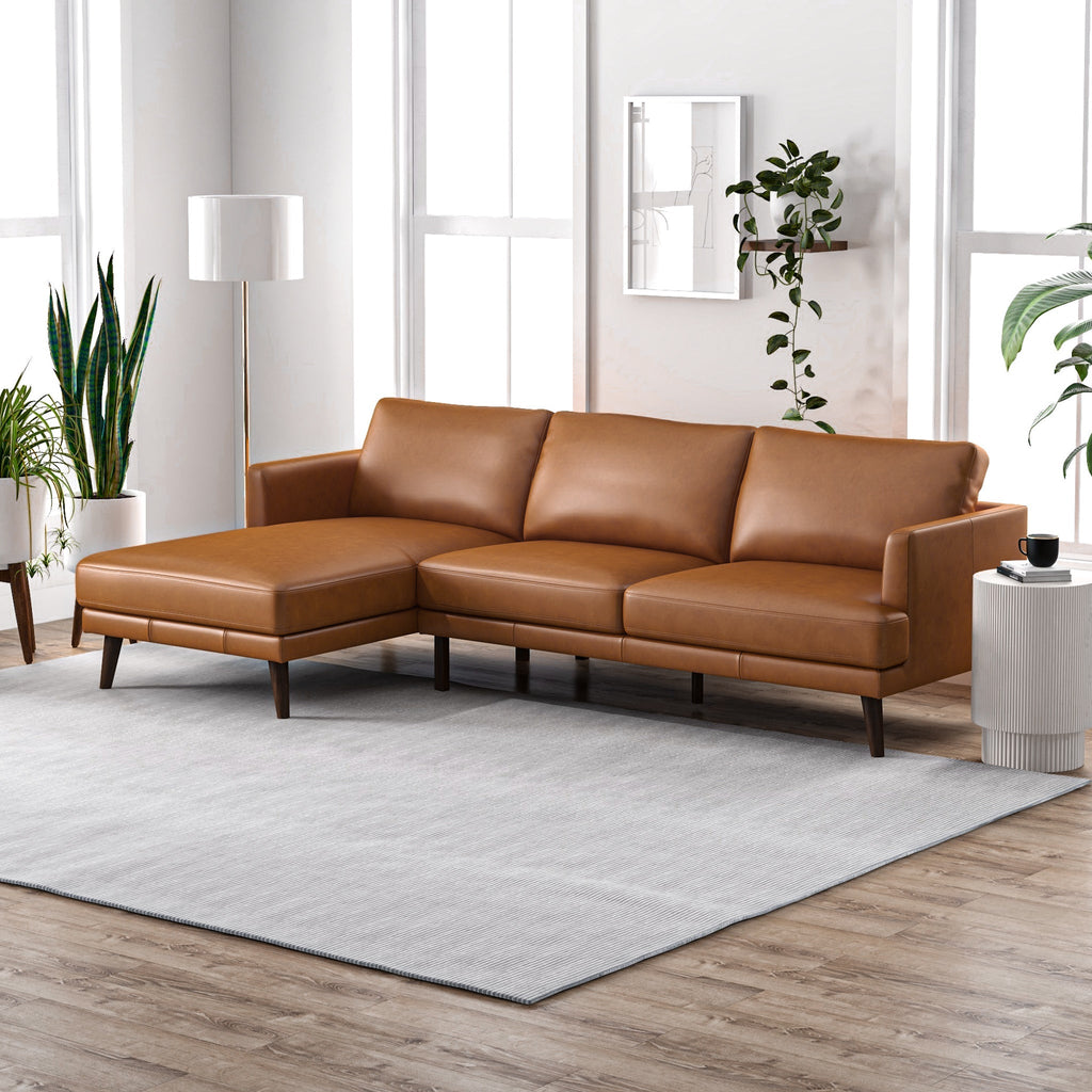 Lorena  Sectional Sofa - Tan Leather Left | Mid in Mod | TX | Best Furniture stores in Houston