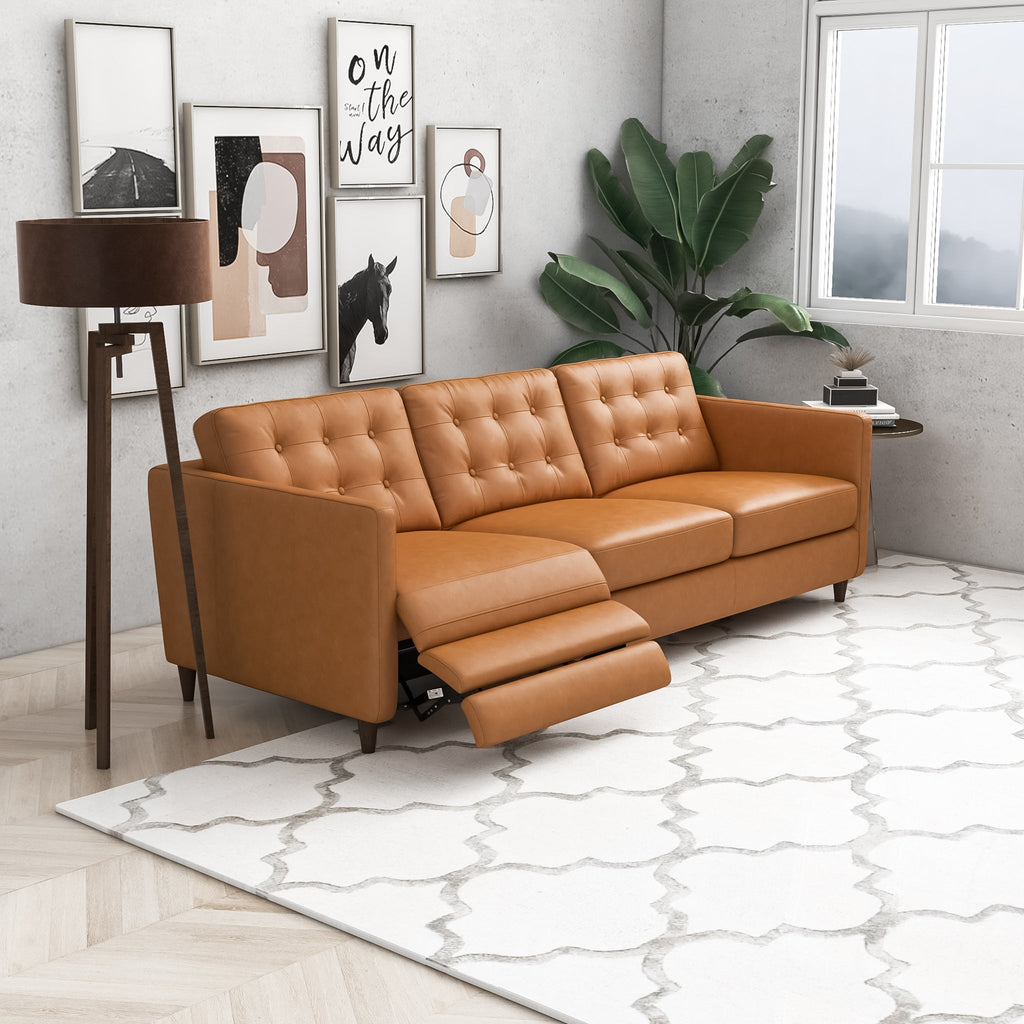 Louis Leather Electric Reclining Sofa-Tan left | MidinMod | TX | Best Furniture stores in Houston