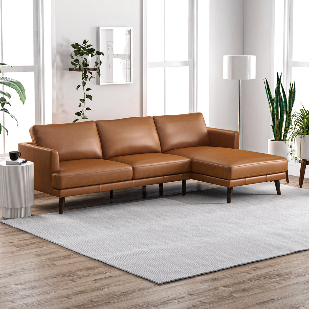 Lorena Sectional Sofa  - Tan Leather Right | MidinMod | TX | Best Furniture stores in Houston