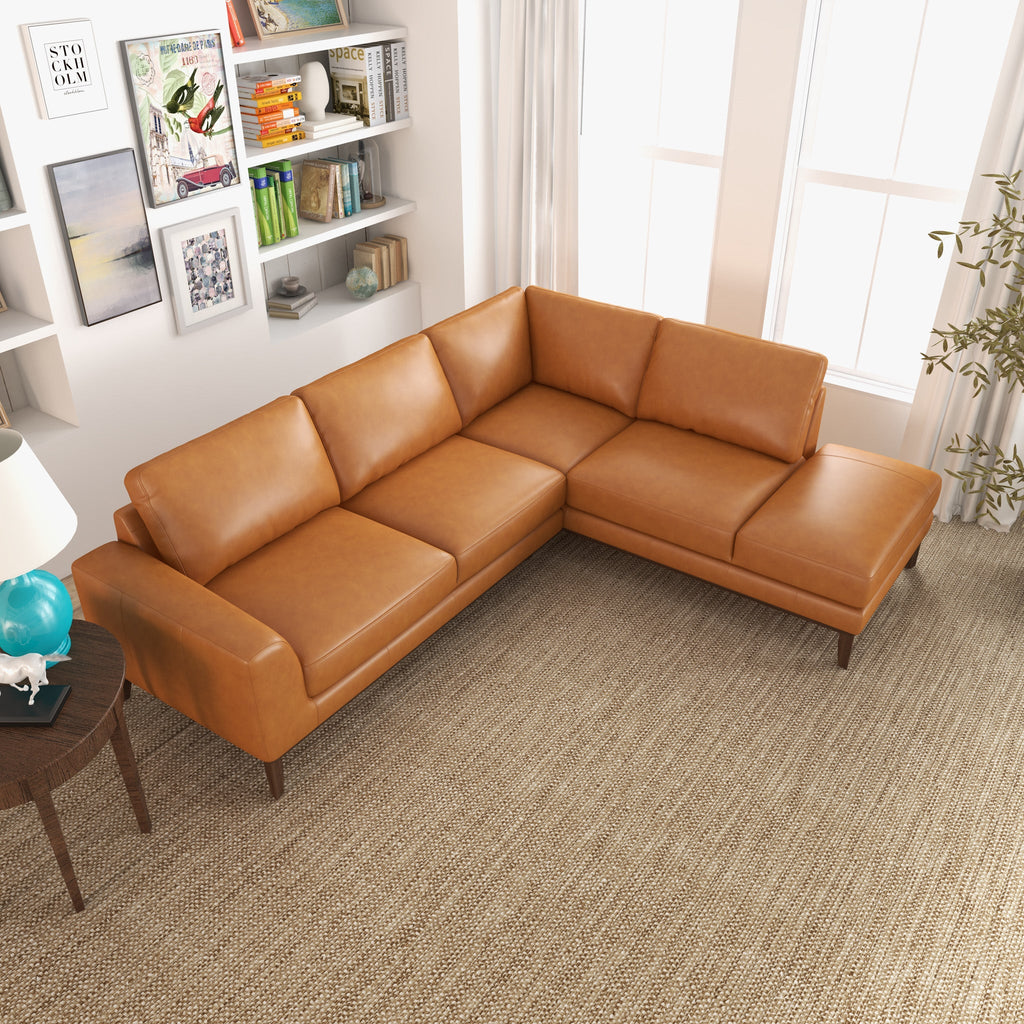 Mayfair Sectional  Sofa - Tan Leather Right Facing | MidinMod | TX | Best Furniture stores in Houston