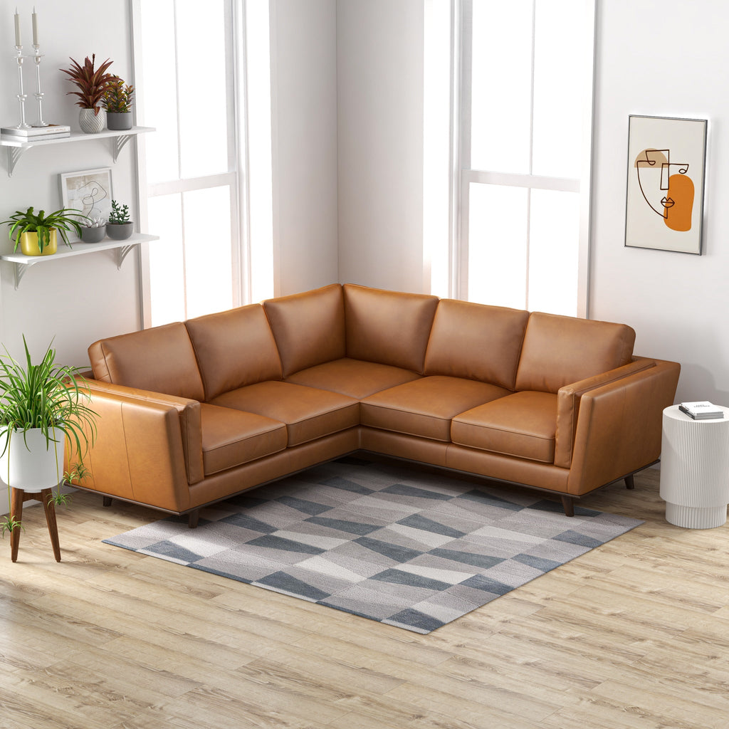 Ernest Tan Leather U Shape Corner Sofa | MidinMod | Houston | Best Furniture stores in Houston