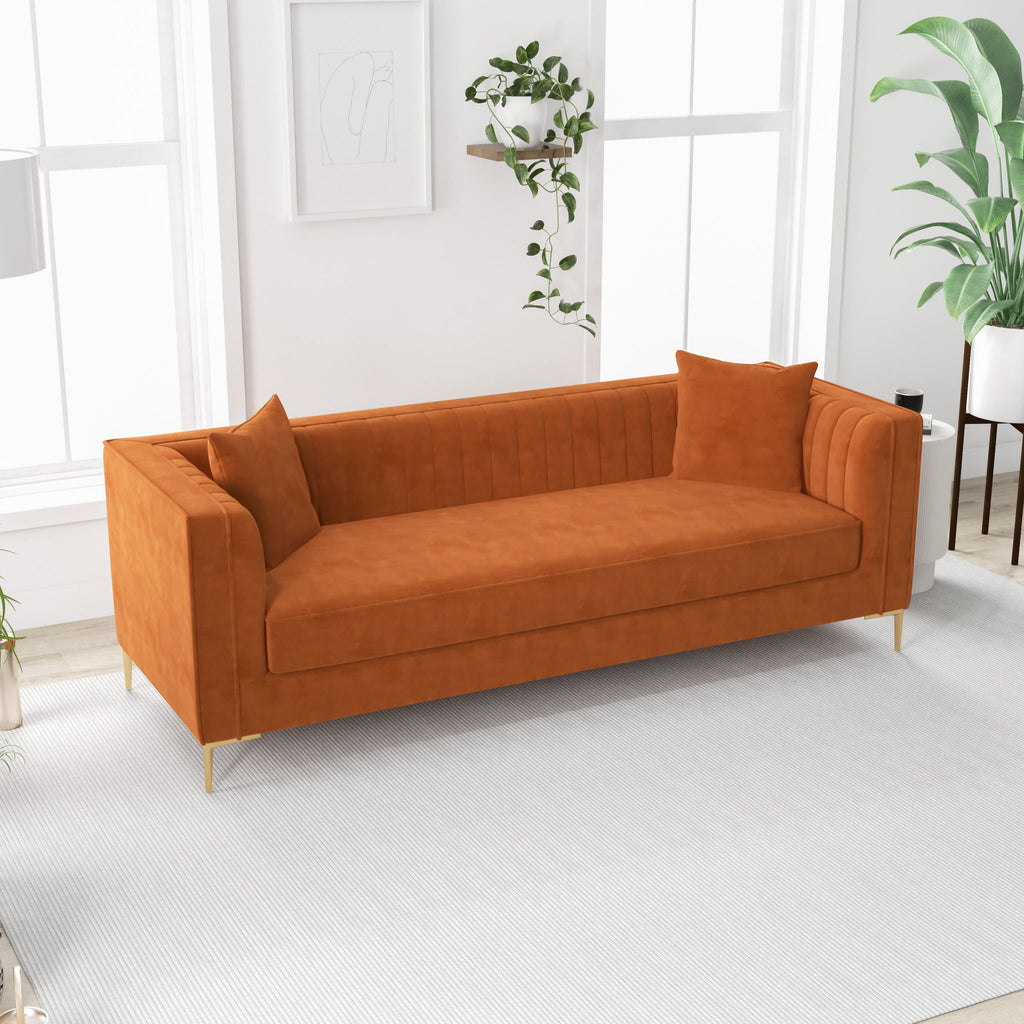 Kendra Sofa 91" - Orange Velvet  | MidinMod | Houston TX | Best Furniture stores in Houston